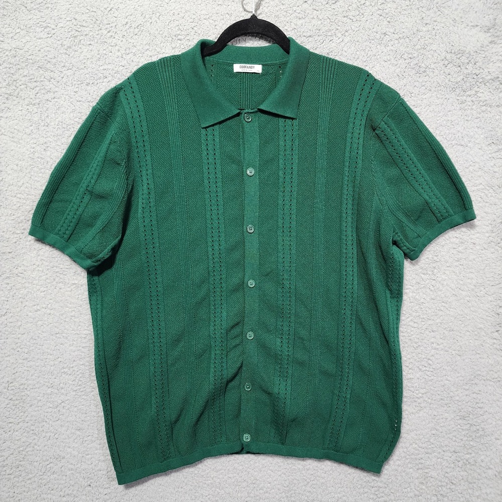 Coofandy Mens‎ Green Button Down Bowling Shirt Short Sleeve Size XXL